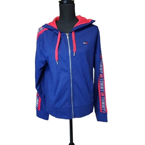 NWT Tommy Hilfiger Sport Deep Blue and Red Zip Up Jacket Size Large - Picture 1 of 7